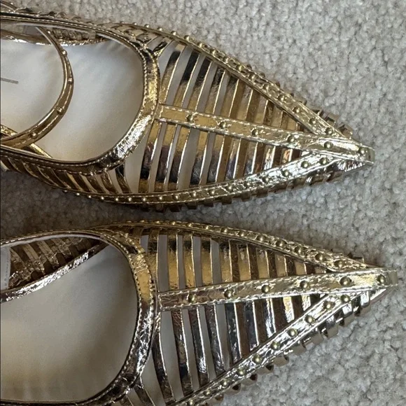 🆕 Dolce Vita Distressed Gold Strap Cage Leather Slingback Pointed Toe Heels 9.5 - Picture 12 of 17